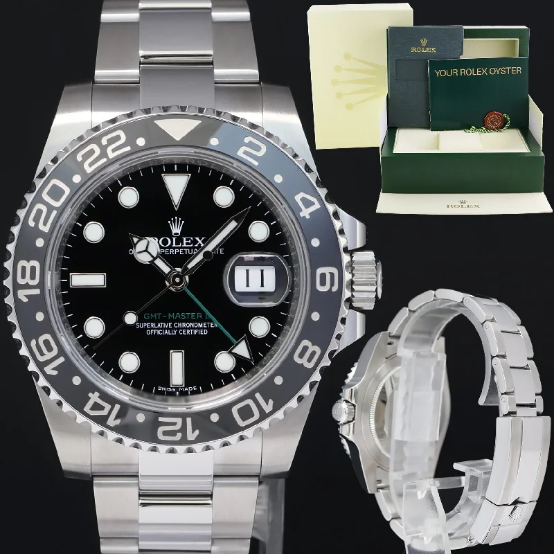 Unisex vintage-style leather watches-2015 MINT Rolex GMT Master II 116710 Steel Ceramic Black 40mm Watch Box