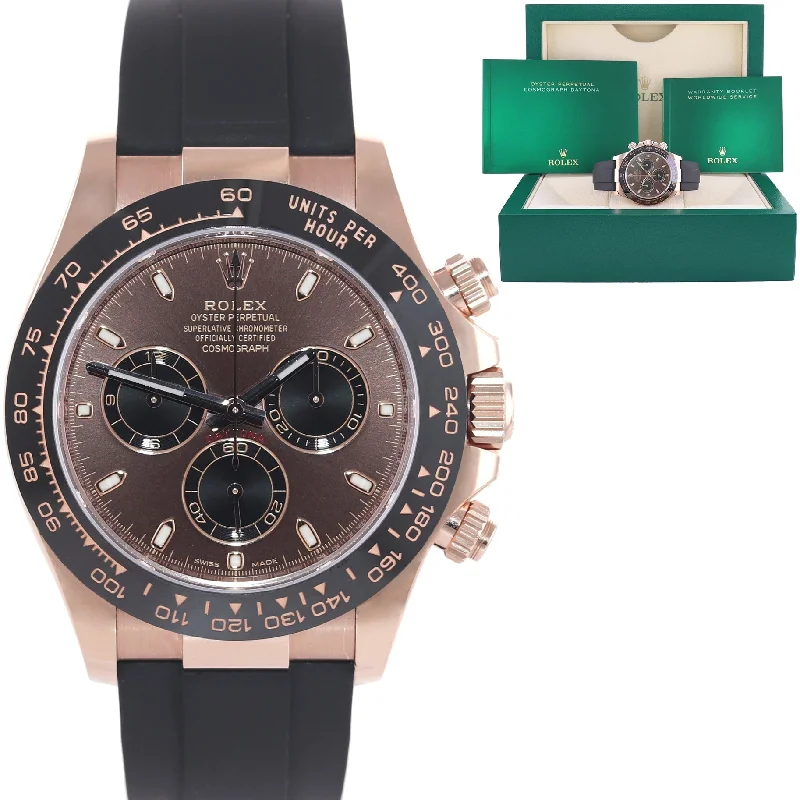 Unisex watches with interchangeable bands-New 2022 Rolex Daytona Ceramic 116515LN Rose Gold Chocolate Stick Oysterflex Watch