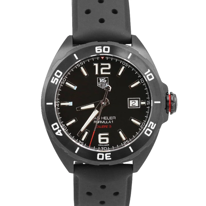 Unisex sports smartwatches-NEW PAPERS Tag Heuer Formula 1 BLACK Steel PVD Rubber 41mm WAZ2115.FT8023 BOX