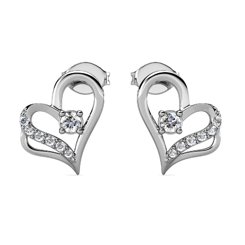 Women’s multi-strand earrings-Kara 18k White Gold Plated Silver Heart Stud Earrings with Swarovski Crystals