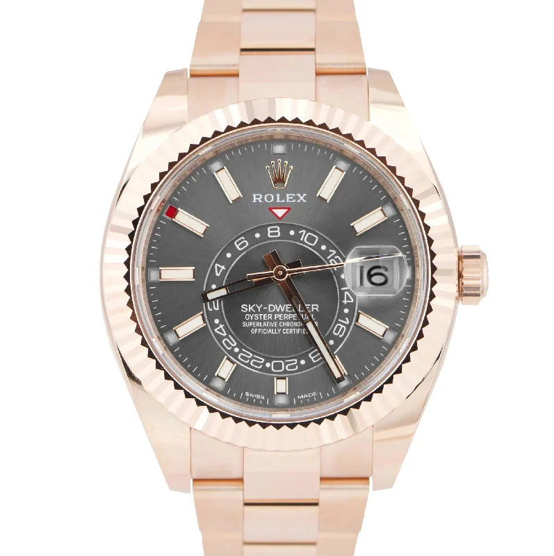 Unisex automatic watches-UNWORN NEW PAPERS Rolex Sky-Dweller Rose Gold Slate Gray Rhodium 42mm 326935 BOX