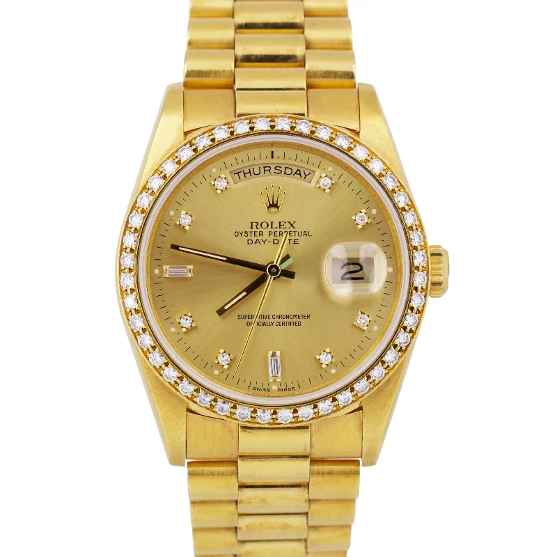 Unisex budget-friendly watches-Rolex Day-Date President FACTORY CHAMPAGNE DIAMOND 36mm 18K Gold Watch 18348 BOX