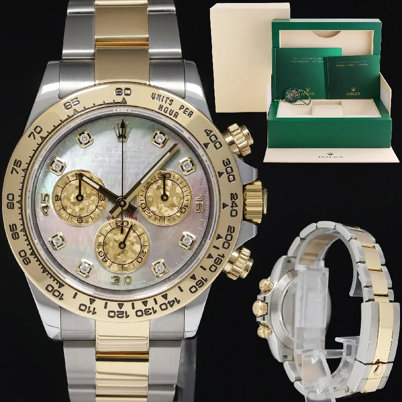 Unisex military design watches-2020 MINT Rolex Daytona 116503 Dark Mop Crystal 8 Diamond Two Tone Gold Watch Box