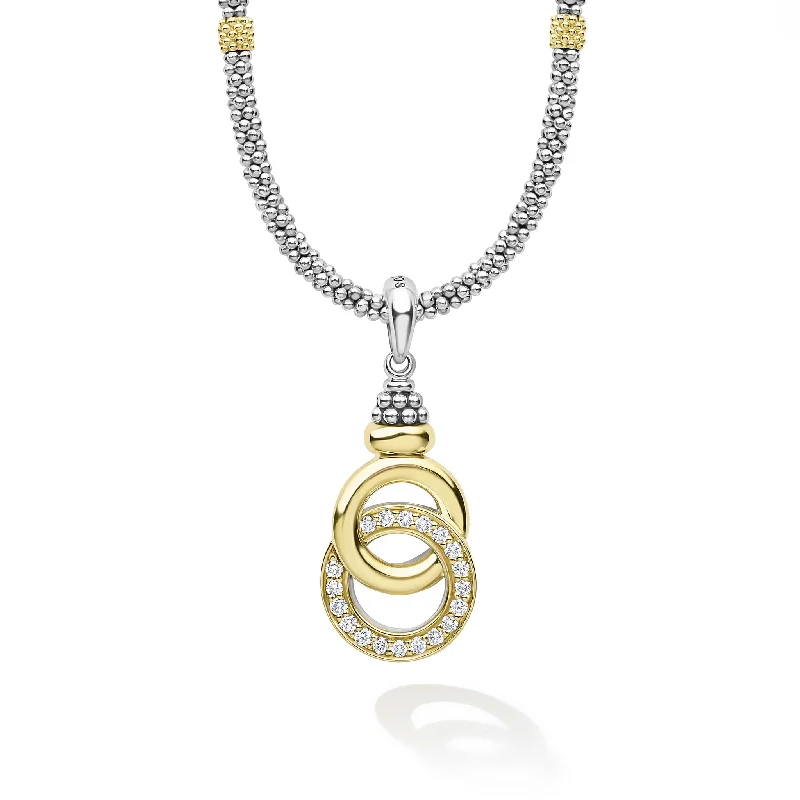 Women’s silver-plated necklaces-Signature Caviar Two-Tone Interlocking Diamond Pendant Necklace