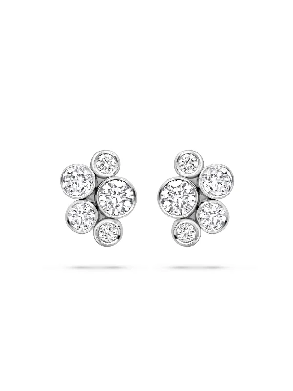 Women’s rose gold earrings-Raindance Classic Cluster Platinum Stud Earrings