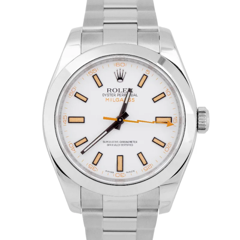 Unisex military design watches-MINT PAPERS Rolex Milgauss White Orange Stainless Steel 40mm Watch 116400 BOX