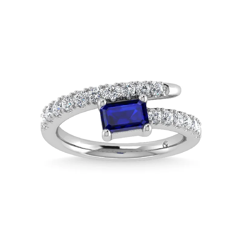 Women’s diamond accented engagement rings-14K White Gold Diamond and Blue Sapphire 1 1/6 Ct.Tw. Stackable Band