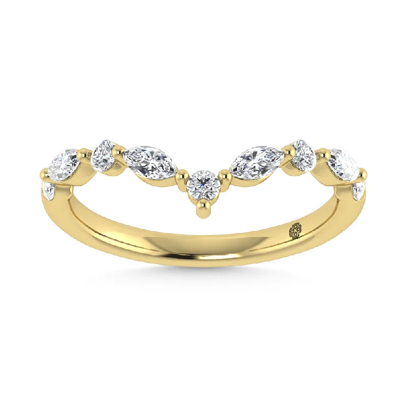 Women’s handcrafted engagement rings-14K Yellow Gold Lab Grown Diamond 1/2 Ct.Tw. Round and Marquse Chevron Band