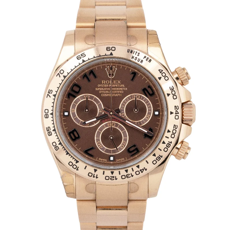 Unisex sports activity watches-PAPERS Rolex Daytona CHOCOLATE ARABIC 40mm Brown 18K Rose Gold Watch 116505 BOX