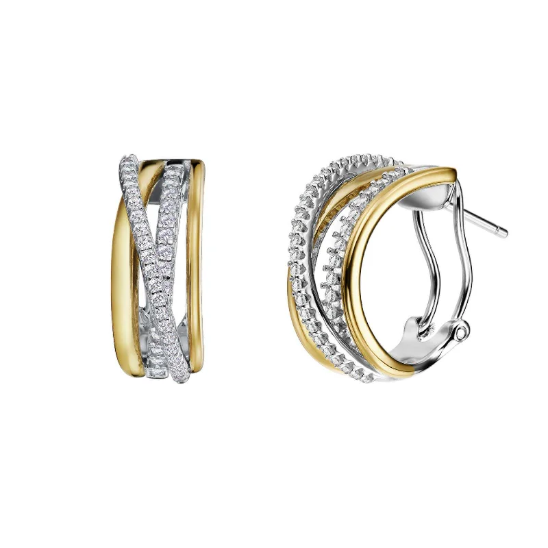 Women’s statement earrings-Lafonn Simulated Diamond Mixed-Color Crossover Earrings 7E013CLT