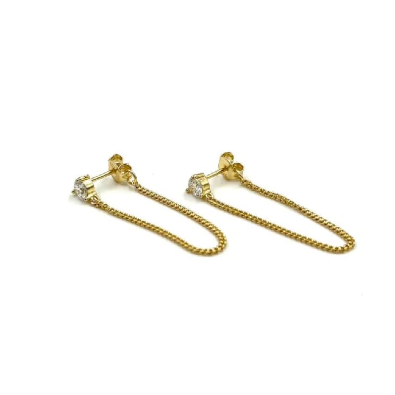 Women’s twisted earrings-Ashley Gold Sterling Silver Gold Plated CZ Drop Flat Chain Earrings