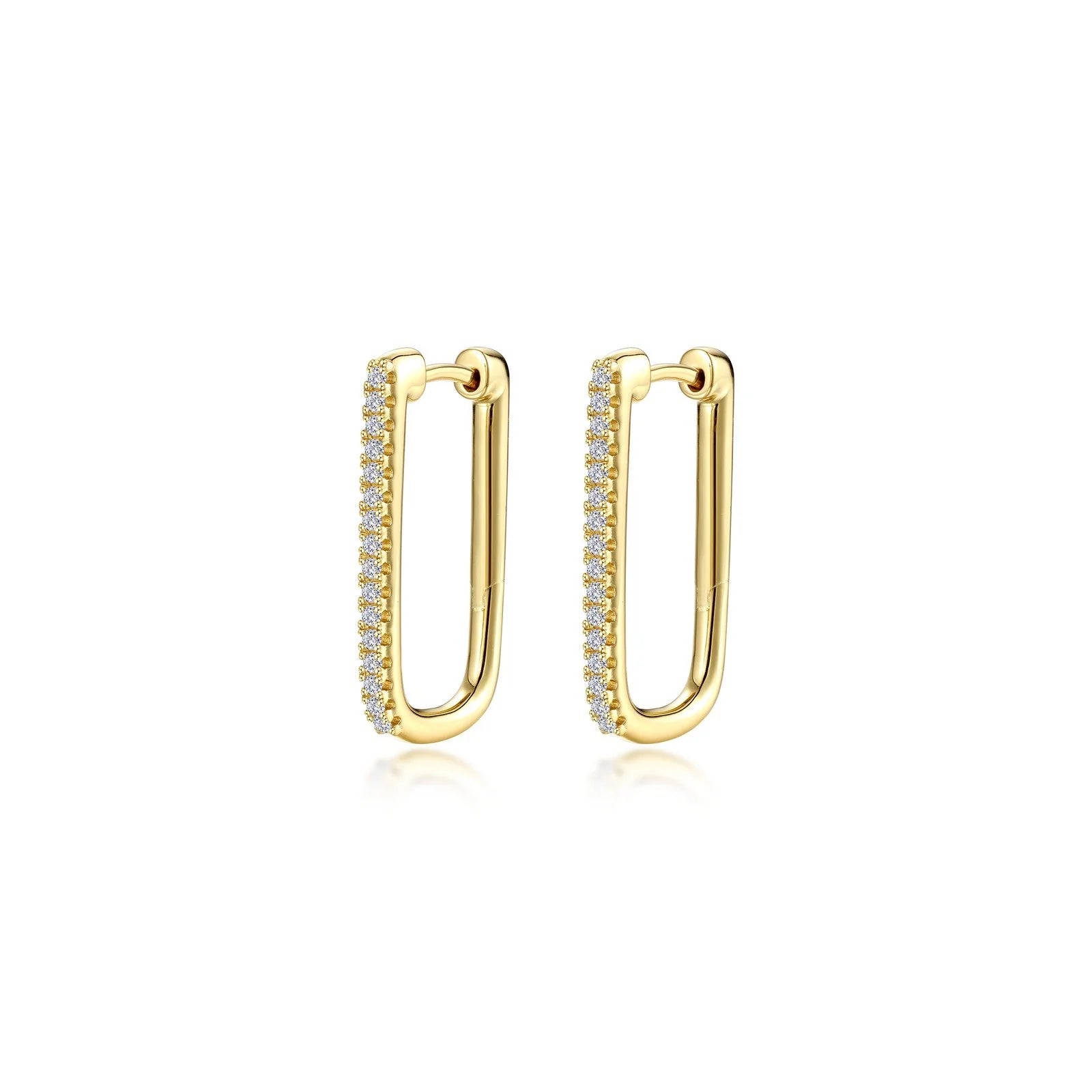 Women’s gold diamond earrings-Lafonn Simulated Diamond 25mm x 14.3mm Rectangle Hoop Earrings E0632CLG00