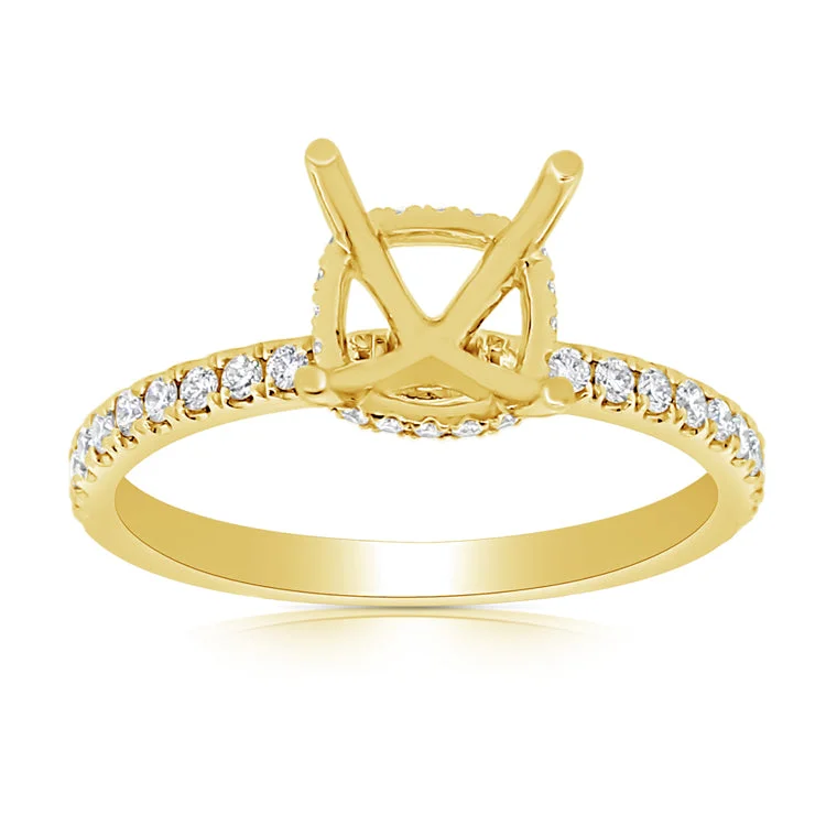 Women’s oval engagement rings-14K Yellow Gold Diamond Cushion Under Halo Mounting