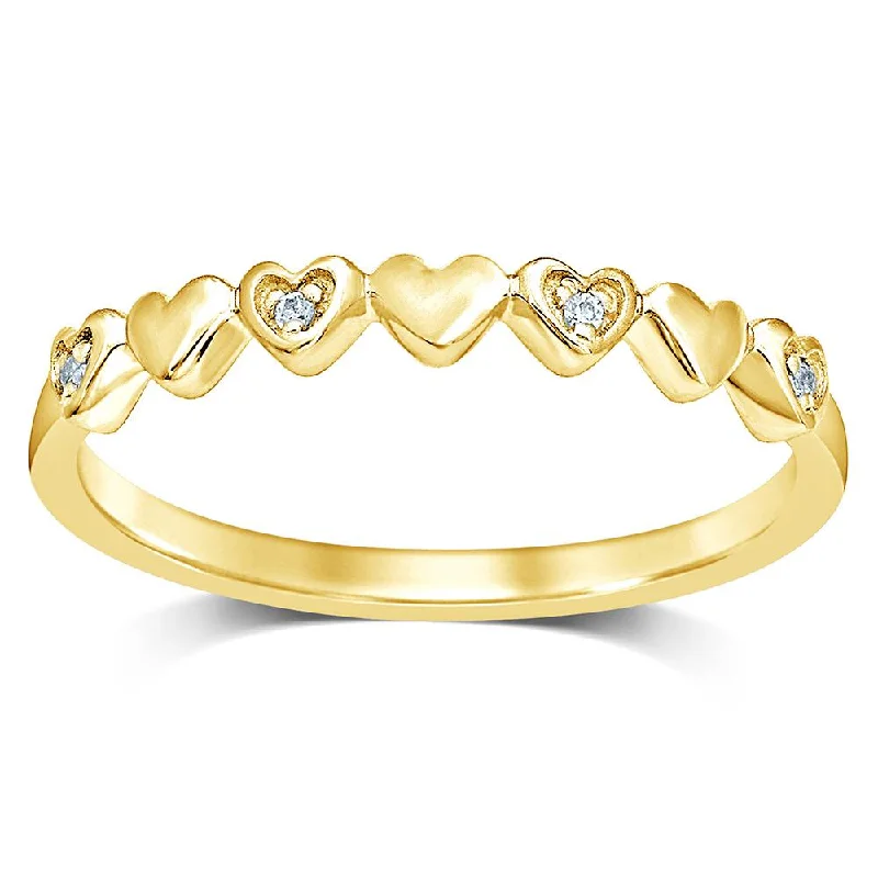 Women’s geometric engagement rings-14K Yellow Gold Diamond Accent Little Heart Stackable Band