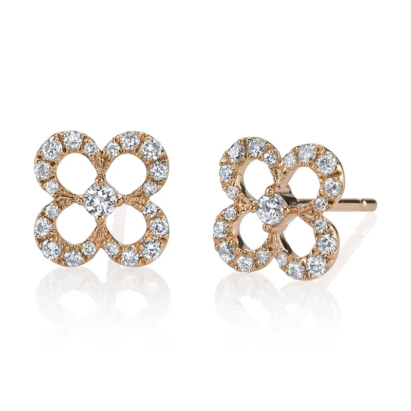 Women’s oval earrings-14K Rose Gold 0.28ct. Diamond Floral Accent Stud Earrings