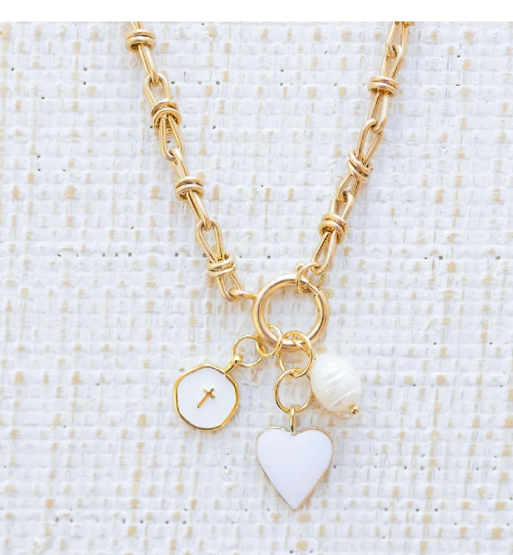 Women’s bar necklaces-Faith Heart Pearl Necklace