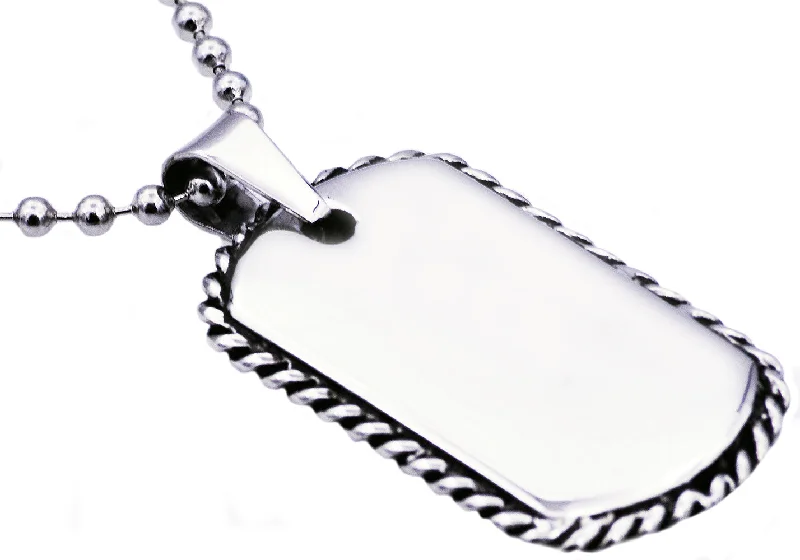 Women’s charm necklaces-Mens Rope Border Stainless Steel Dog Tag Pendant Necklace