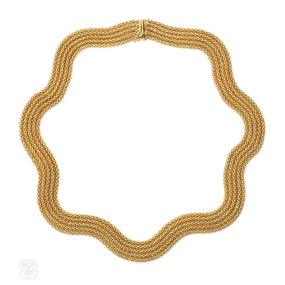 Women’s minimalist silver necklaces-Undulating gold necklace, France