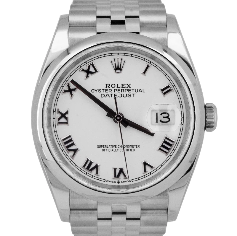 Unisex stylish sports watches-MINT PAPERS Rolex DateJust 36mm WHITE ROMAN Stainless Steel Watch 126200 BOX