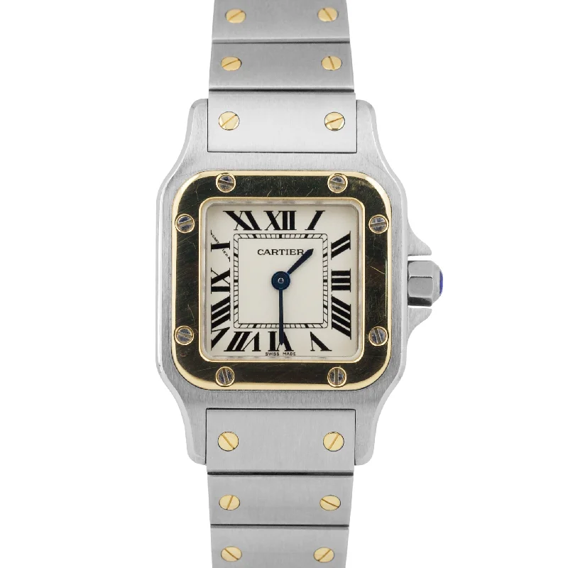 Unisex automatic chronograph watches-Ladies Cartier Santos Galbee 24mm Quartz Two-Tone 18K Gold Stainless Watch 1567