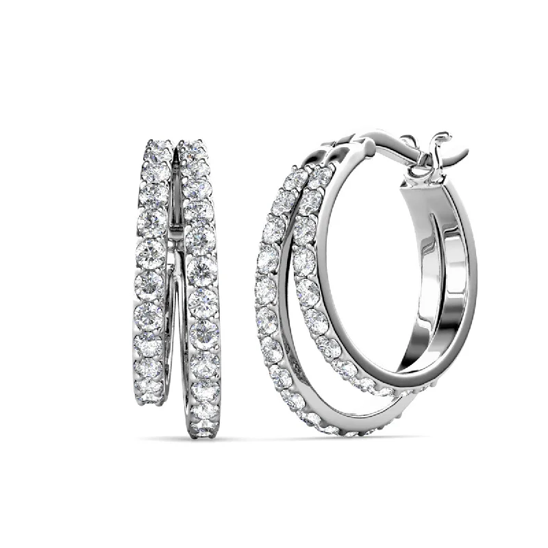 Women’s statement earrings-Corina 18k White Gold Plated Hoop Earrings with Swarovski Crystals for Women