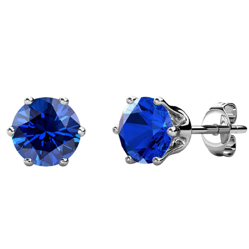 Women’s statement stud earrings-September Birthstone Sapphire Earrings 18k White Gold Plated Stud Earrings with 1CT Swarovski Crystal