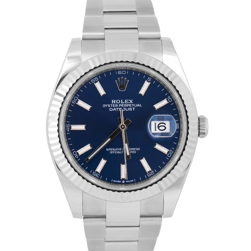 Unisex leather watches-MINT PAPERS Rolex DateJust 41 BLUE Stainless Steel 18K Fluted Oyster 126334 BOX