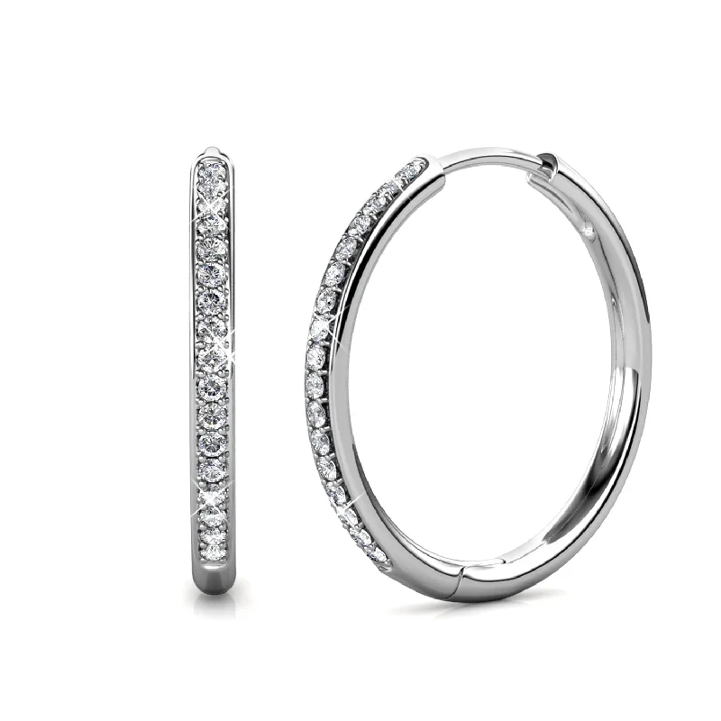 Women’s gemstone earrings-Bianca 18k White Gold Plated Silver Hoop Earrings with Swarovski Crystals