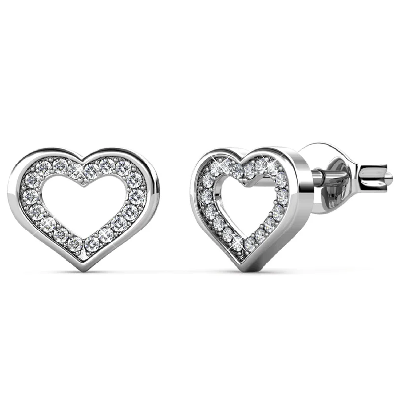 Women’s colorful gemstone earrings-Dominique 18k White Gold Plated Silver Heart Stud Earrings with Swarovski Crystals