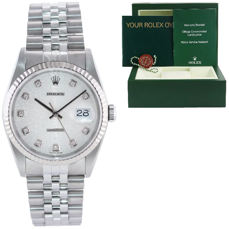 Unisex fashionable timepieces-2002 MINT Rolex DateJust 16234 Silver Diamond Anniversary Jubilee Gold Fluted Watch