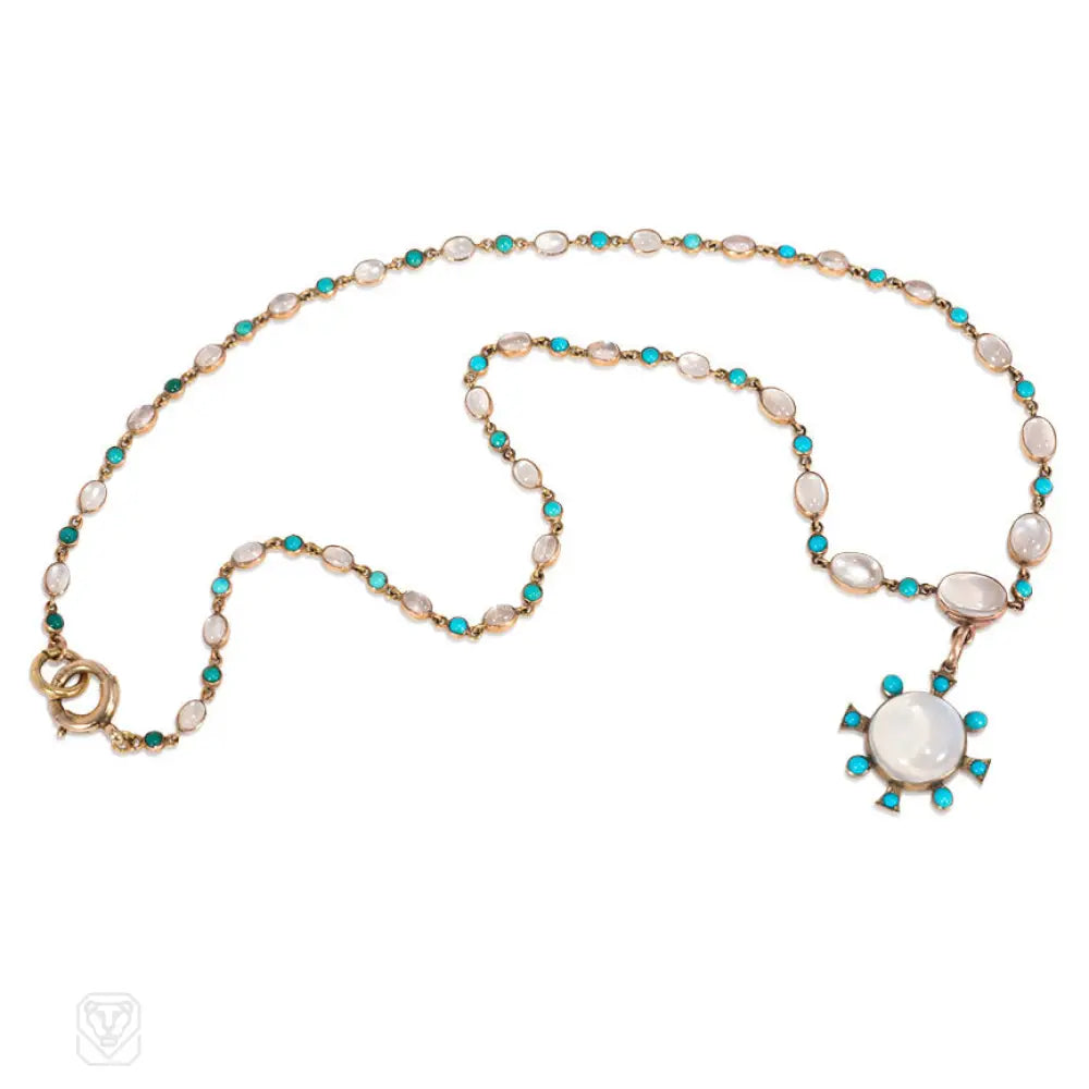 Women’s custom-made necklaces-Antique turquoise and moonstone necklace