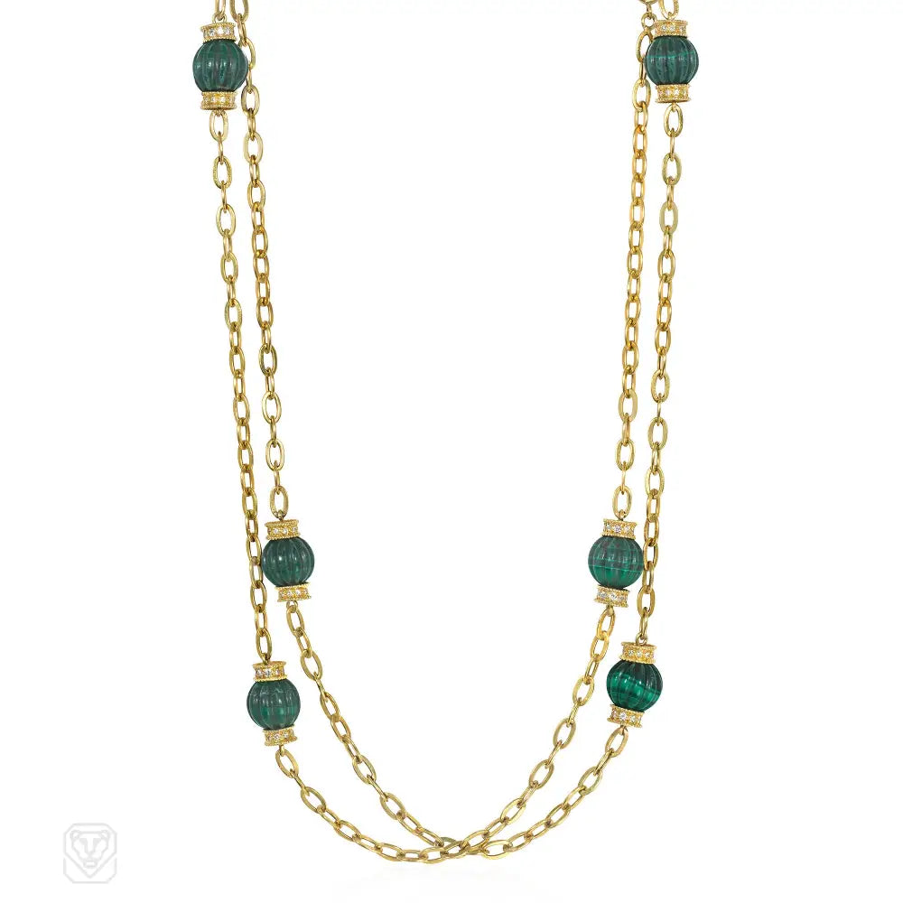 Women’s crystal drop necklaces-French malachite and diamond chain necklace