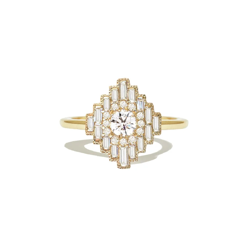 Women’s minimalist engagement rings-Deco Empire Baguette & Round Brilliant Diamond Mosaic Ring