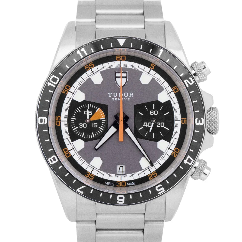 Unisex large face digital watches-MINT Tudor Heritage Chronograph Grey Orange Stainless 42mm Date 70330 N Watch