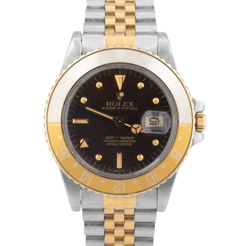 Unisex fitness watch with GPS-UNPOLISHED Rolex GMT-Master ROOT BEER Two-Tone 18K Gold Stainless Steel 16753