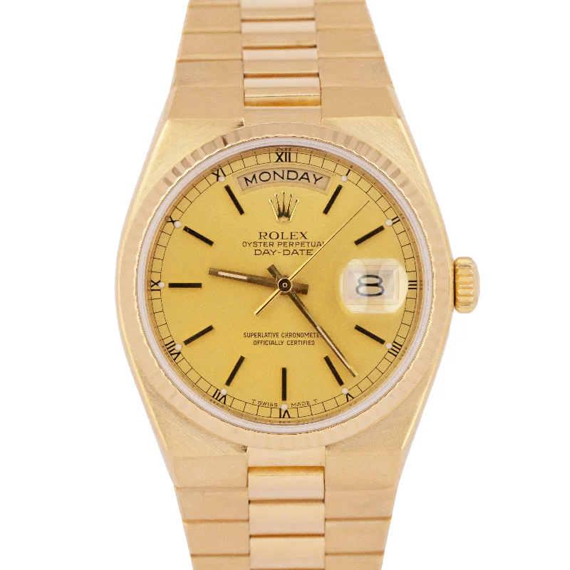 Unisex trendy watches-MINT Rolex OysterQuartz Day-Date President Champagne 18K Yellow Gold Watch 19018