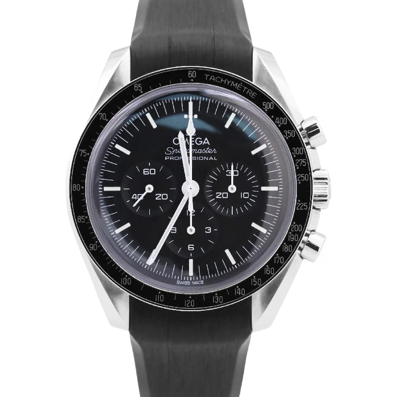 Unisex silver watches-NEW 2024 PAPERS Omega Speedmaster BLACK Rubber 42mm 310.32.42.50.01.001 BOX