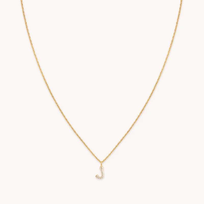 Women’s floral gold necklaces-J Initial Pavé Pendant Necklace in Gold