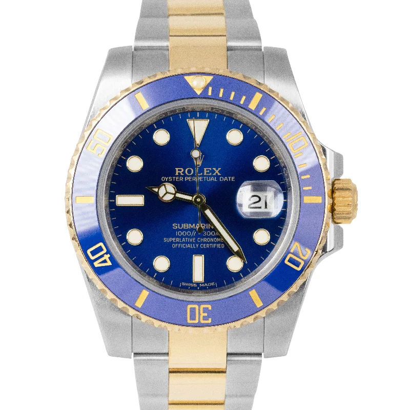 Unisex sports smartwatches-MINT PAPERS Rolex Submariner Date Two-Tone Gold Steel BLUE 40mm 116613 LB BOX