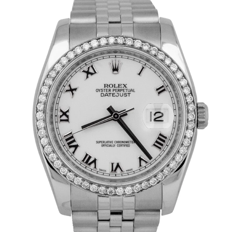 Unisex stainless steel watches-MINT Rolex DateJust White Roman 36mm DIAMOND Stainless Steel 116234 Watch BOX