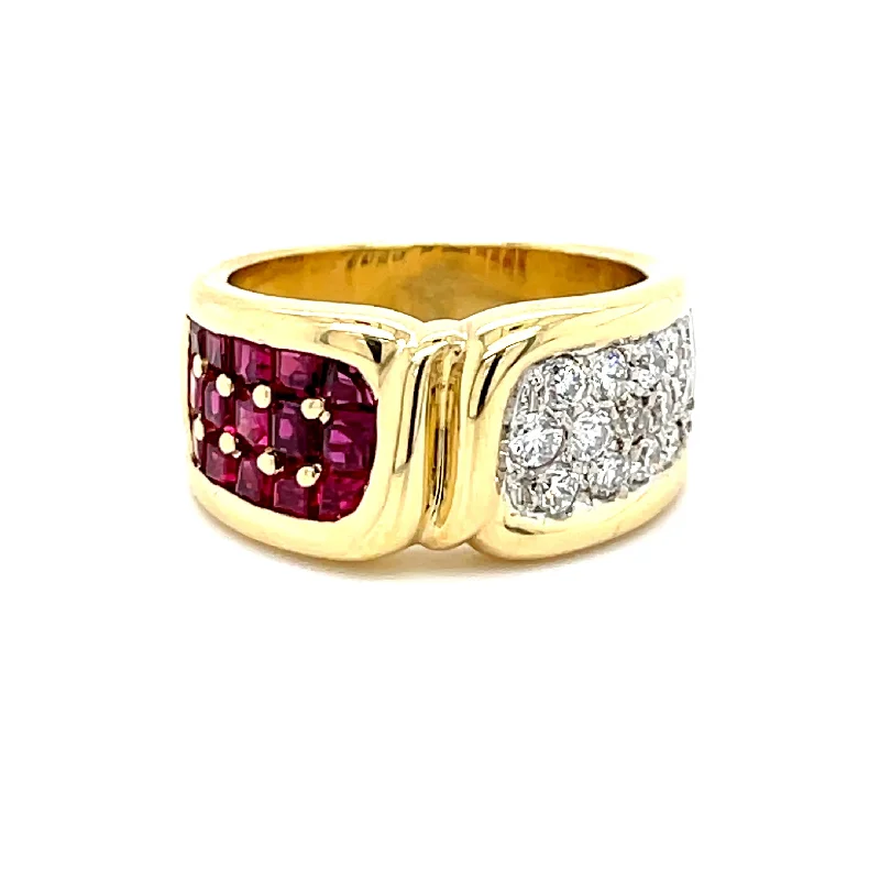 Women’s pave engagement rings-ESTATE 18K YELLOW GOLD RUBY & DIAMOND FASHION RING