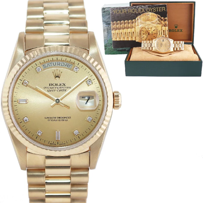 Unisex sporty wrist watches-PAPERS MINT Rolex President 18238 Champagne Factory Diamond Double Quick Gold Watch Box