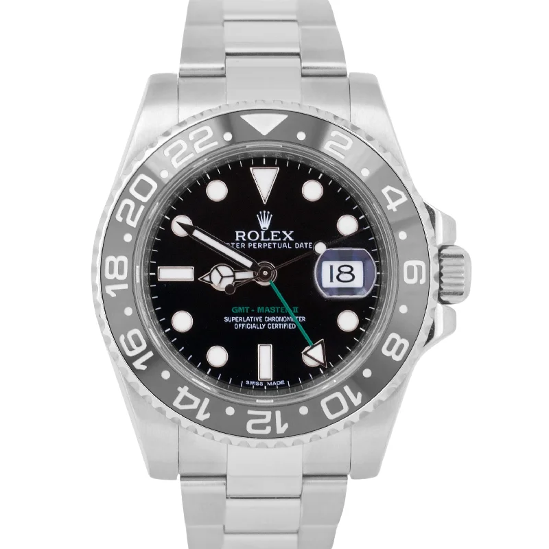 Unisex diamond-studded watches-MINT Rolex GMT-Master II BLACK Green Stainless Steel Oyster 40mm 116710 LN Watch