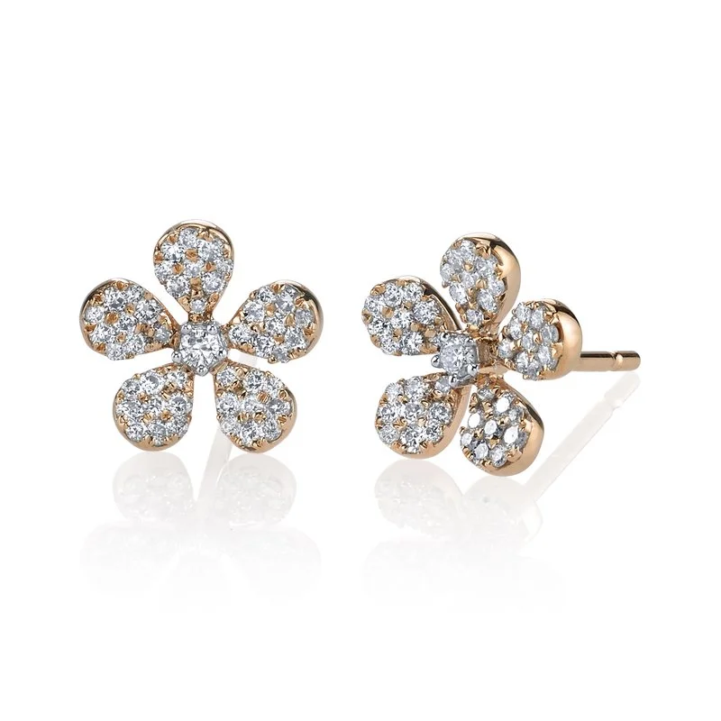 Women’s heart-shaped diamond earrings-14K Rose Gold 0.22ct. Diamond Floral Accent Stud Earrings