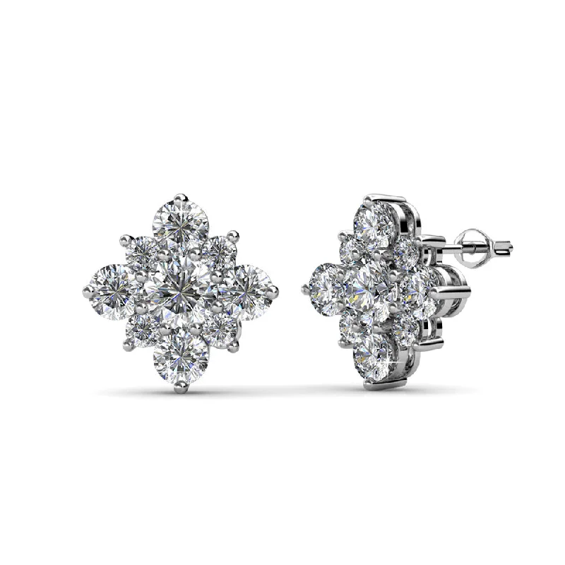 Women’s diamond dangle earrings-Macie 18k White Gold Plated Cluster Stud Earrings with Swarovski Crystals