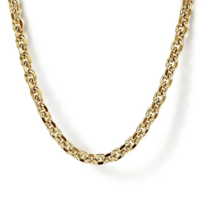 Women’s pendant necklaces-20 Inch 14K Yellow Gold Hollow Mens Link Chain Necklace