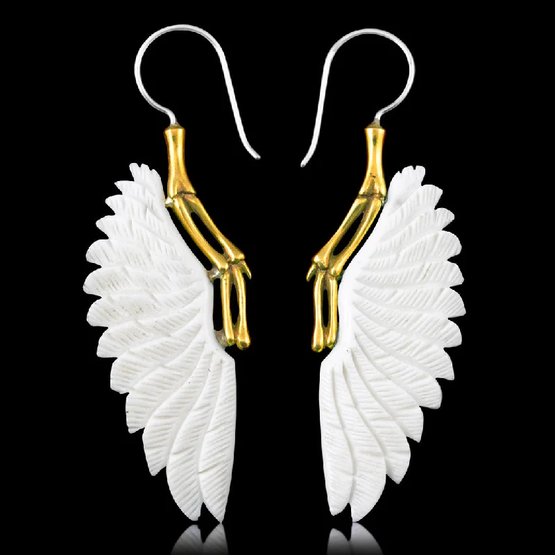 Women’s rhinestone earrings-<span>ESB-132<span>: </span></span>Etched Feathers - Bone