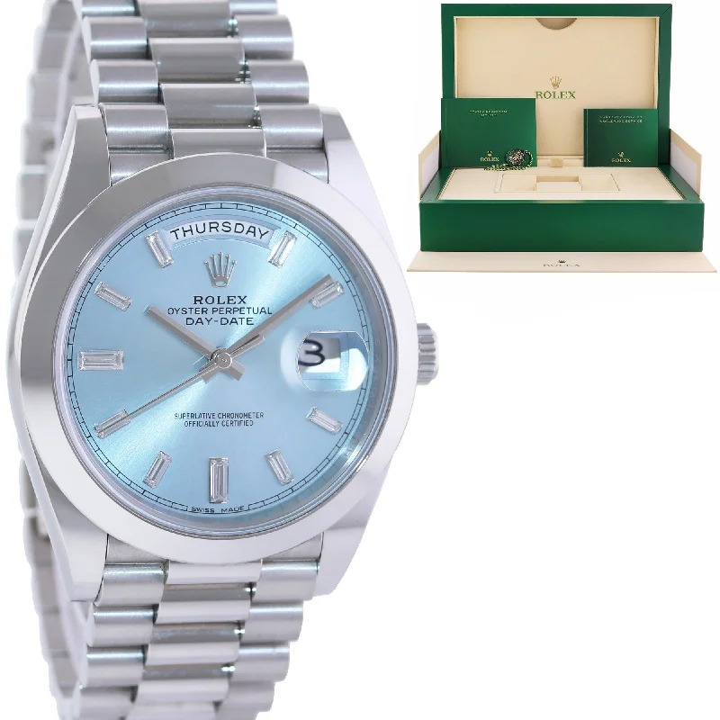 Unisex dress watches-MINT 2019 Rolex Platinum President Day Date Blue Baguette Diamond 228206 Watch Box