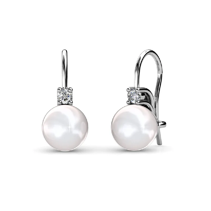 Women’s twisted earrings-Cassie 18k White Gold Freshwater Pearl Drop Earrings with Swarovski Crystal