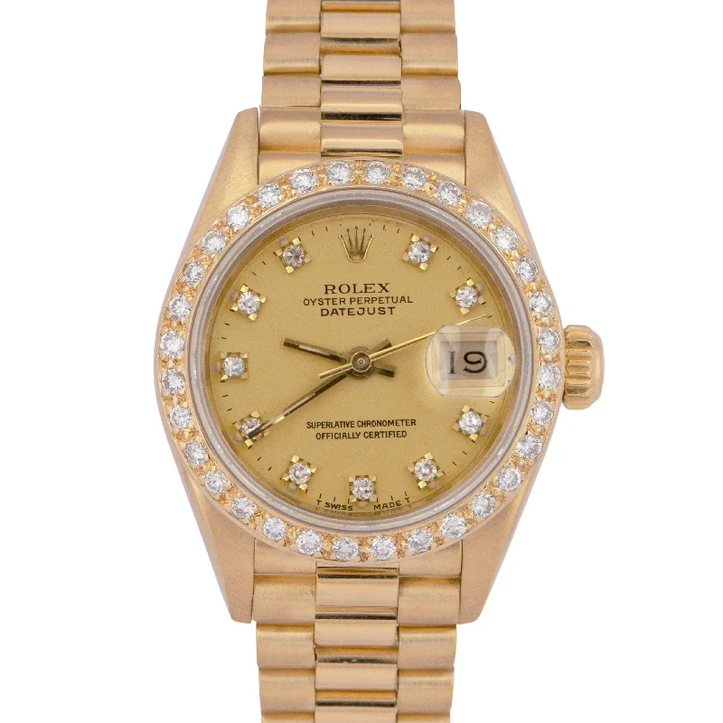 Unisex large face digital watches-Ladies Rolex DateJust President 26mm CHAMPAGNE DIAMOND 18K Gold 69178 Watch